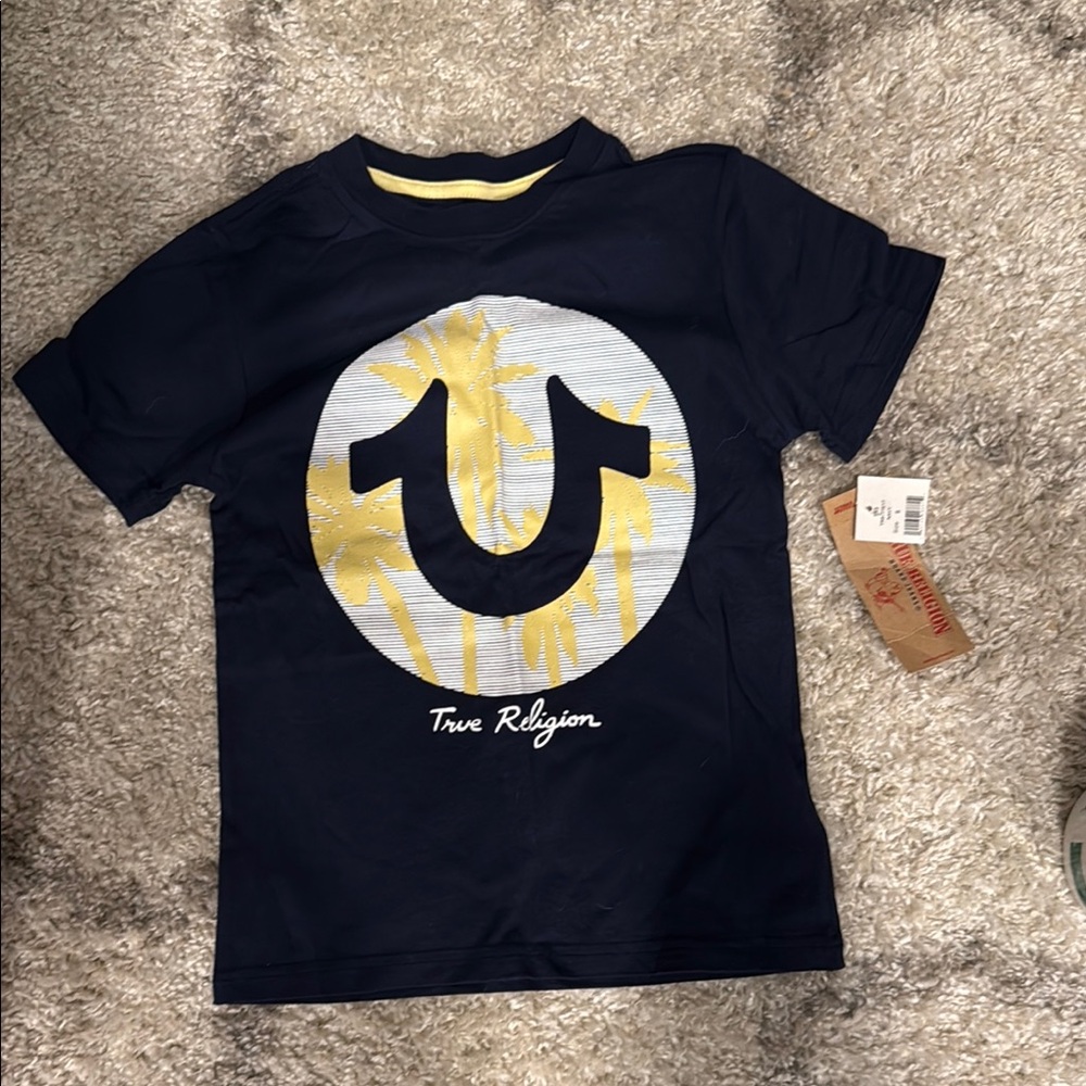 True Religion Blue and Yellow Short Sleeve Tee